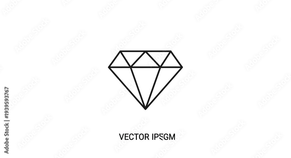 Fototapeta premium Diamond Gemstone Vector Line Art Icon.