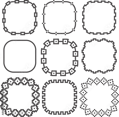black cross stitch vector rounded square frames