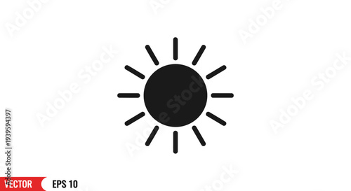 Black sun icon with rays.