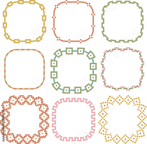 color cross stitch vector rounded square frames