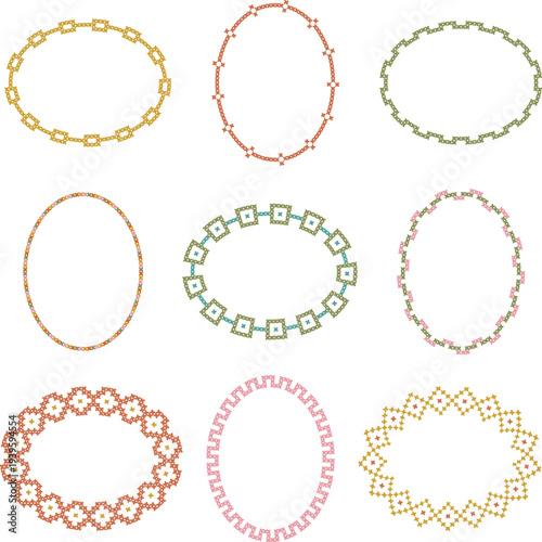 color cross stitch vector oval frames
