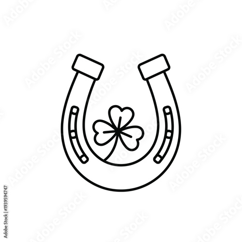 Horseshoe with three leaf clover line art icon isolated on transparent background design