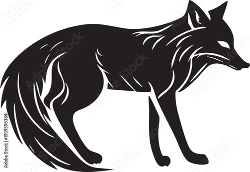 Renard à l'affut - Silhouette Noir