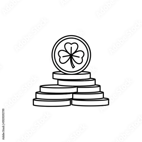 Stack of coins with a shamrock icon on top representing luck and prosperity