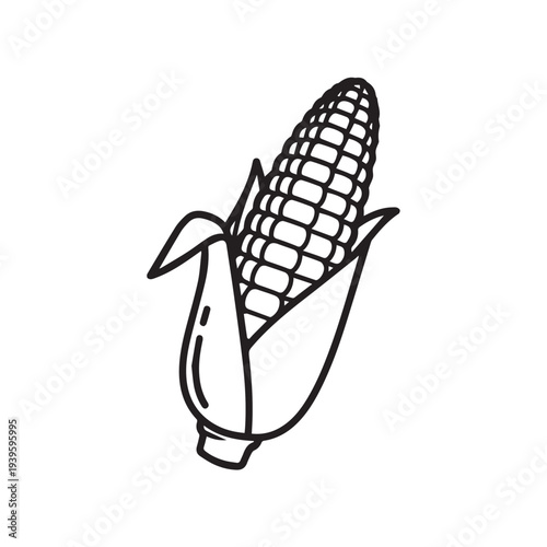 Corn on the Cob Outline Drawing Simple Food Icon Healthy Eating Agriculture Harvest