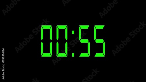 4K countdown animation, 1 minutes displays a timer counting down minutes and seconds.