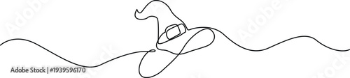 Illustration of single line drawing of a witch hat