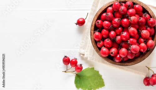 Fresh hawthorn berry in bowl
