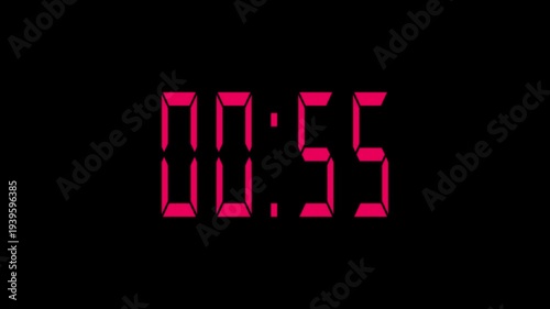 4K countdown animation, 1 minutes displays a timer counting down minutes and seconds.