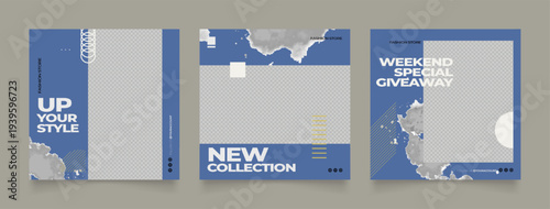 social media template banner fashion sale promotion. fully editable instagram and facebook square post frame puzzle organic sale poster. blue vector background