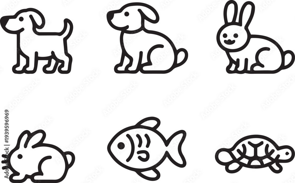 Obraz premium Set of Animals in Line Art Style, Minimal Wildlife Animal Outline Illustrations Collection