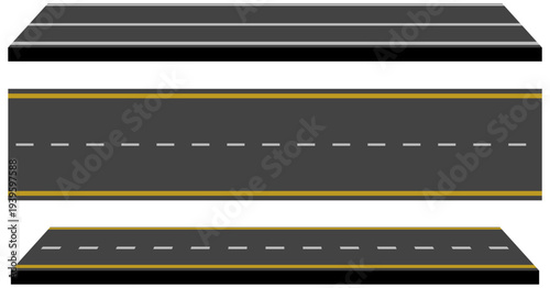 Asphalt road set with perspective view