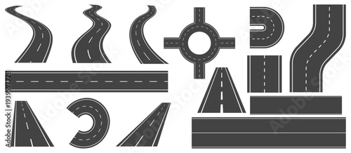 Asphalt road set with perspective view