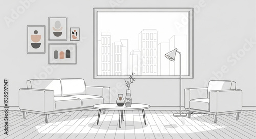 Minimalist Living Room Interior with Modern Furniture.