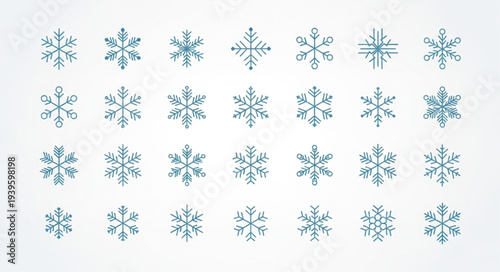 Collection of Blue and Green Snowflake Icons.