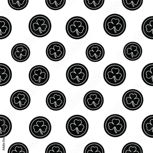 Saint patricks day seamless pattern with black gold coins and clover leaf icons