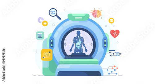 AI-Powered Medical Scan and Digital Health Diagnostics: Comprehensive Human Body Analysis with Advanced Technology and Data Integration Illustration