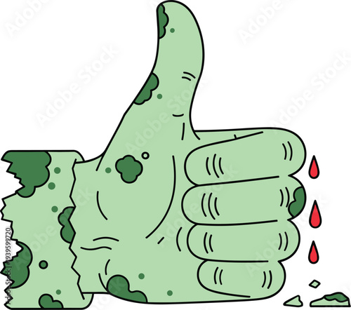 Zombie Undead Monster Hand Giving Thumbs Up Gesture Icon With Severed Wrist And Dripping Blood For Halloween Social Media Feedback Like Button Illustration