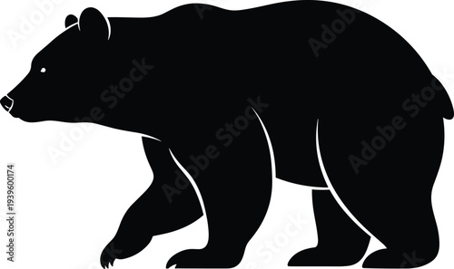 Black bear silhouette vector illustration, walking grizzly icon, wild animal shape isolated on white background for logo designBlack bear silhouette 