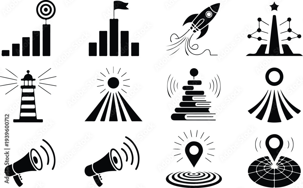 Fototapeta premium Hub Network Collection Silhouette Icon Set Digital Network Hub Typography Silhouette Icon Pack
