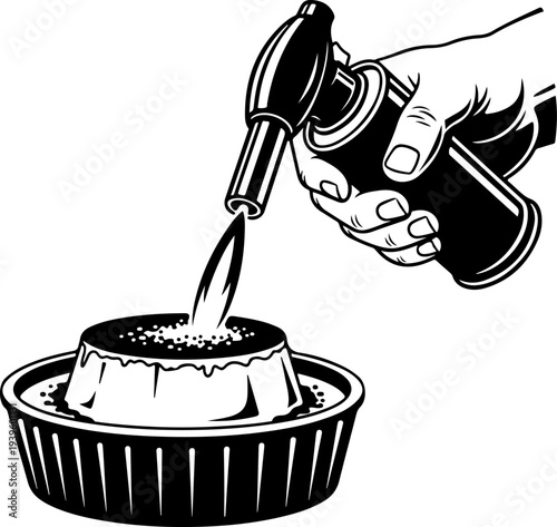 Culinary Blowtorch Caramelizing Creme Brulee silhouette vector illustration