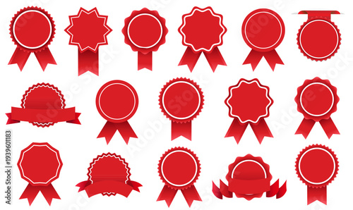 Red Badges Isolated on White Background