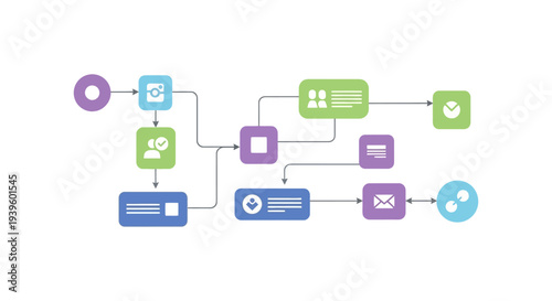 Digital Workflow Process Flowchart with Business System Icons