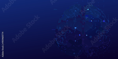 Abstract digital rendering of a human brain with glowing synaptic connections