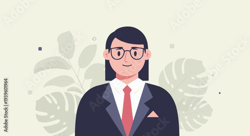 Professional person in suit and glasses with plant background