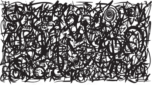 Abstract Black and White Hand-Drawn Scribble Pattern Vector Background for Modern Art, Graffiti, and Urban Design Projects