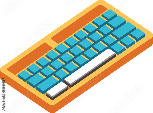 Isometric Blue Computer Keyboard on Orange Background