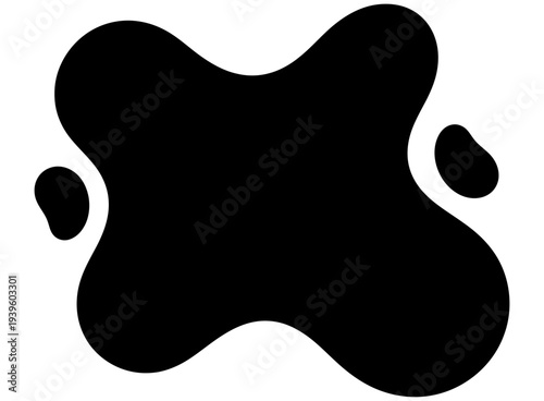 Abstract black shape with irregular curves and rounded edges on a white background creating a unique visual contrast