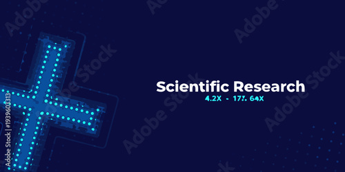 Abstract blue background with a cross shape and the text scientific research