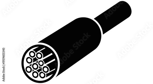 Fiber optic cable with multiple strands visible at one end and a sleek outer jacket