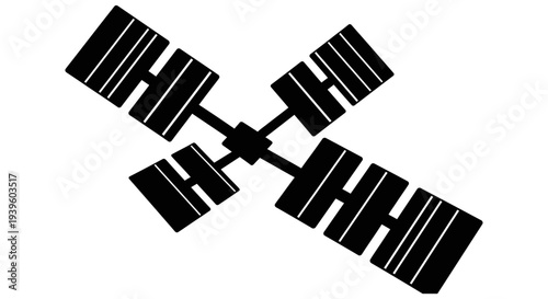 Satellite spacecraft orbiting in outer space with solar panels and antennae for communication purposes