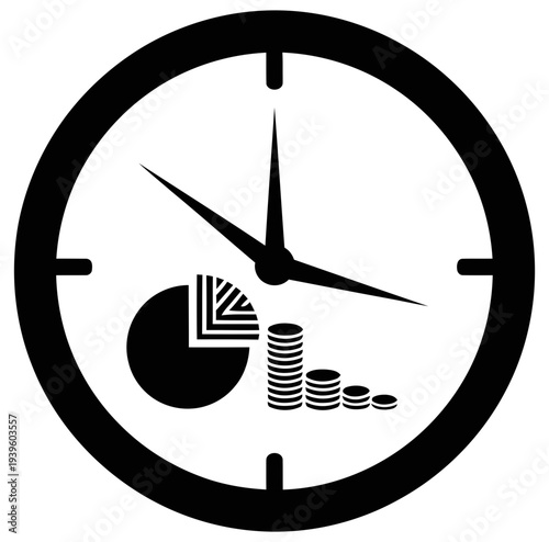 Modern clock face with financial graphs symbolizing time management and productivity in business and finance sector effectively