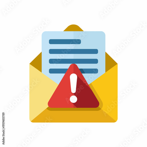 The image presents an illustrated yellow envelope with an alert symbol, symbolizing caution, attention, and communications that require immediate notice or action, in a modern design.