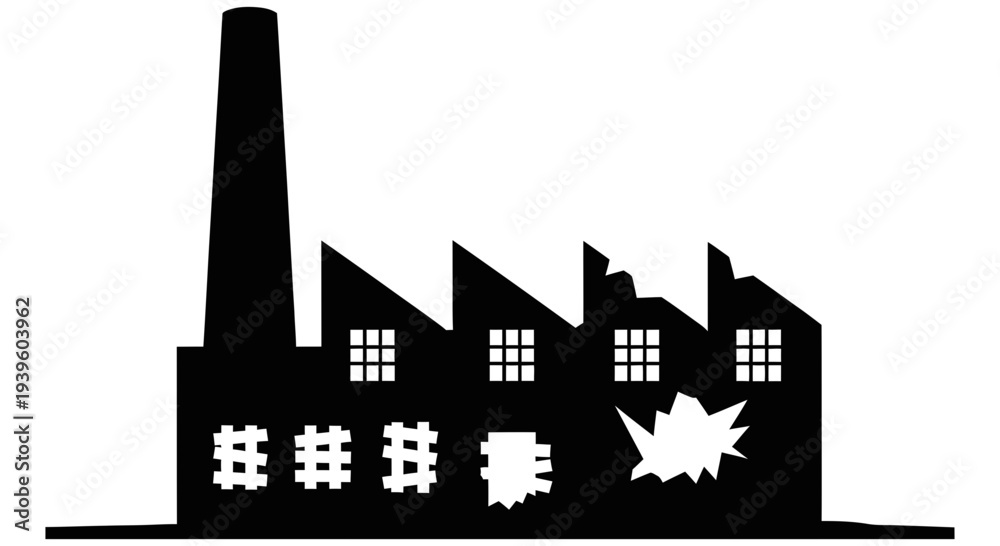 Naklejka premium Industrial factory building with smoke pollution and environmental damage from industrial waste and emissions