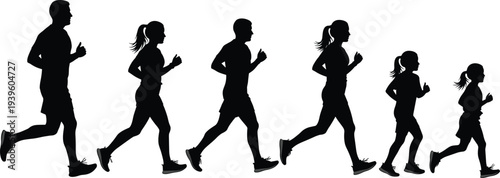 Running people silhouettes set, men women jogging vector collection isolated on white background for fitness sport lifestyle design