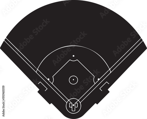 Baseball Field Diagram with White Lines on Black Background