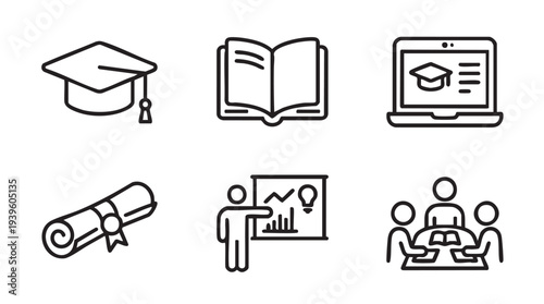 Set of 6 education icons vector, line style