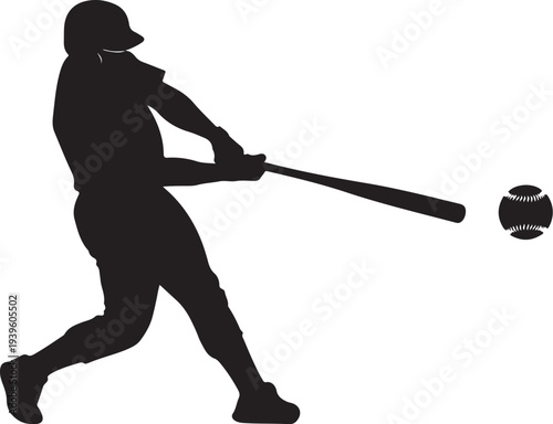 Baseball player swinging bat in dynamic motion silhouette style