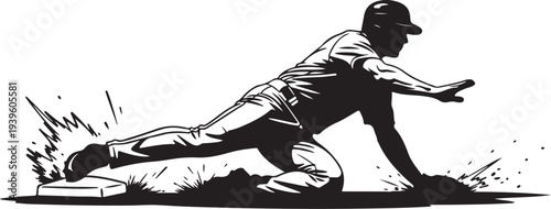 Baseball player sliding into base in dynamic motion vector