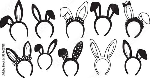 Collection of various bunny ears headbands for Easter celebration