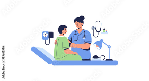 Nurse Checking Patient's Blood Pressure During Routine Medical Check-up - Healthcare and Wellness Illustration