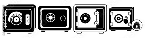 Set of four security camera icons in flat design vector illustration for surveillance and monitoring systems