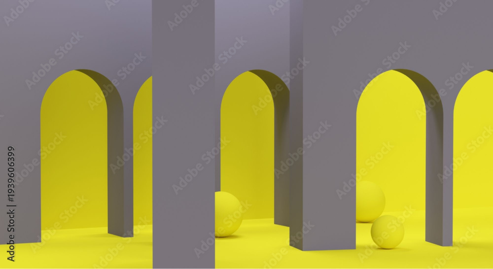 Fototapeta premium Modern architectural arches in bright yellow and gray background