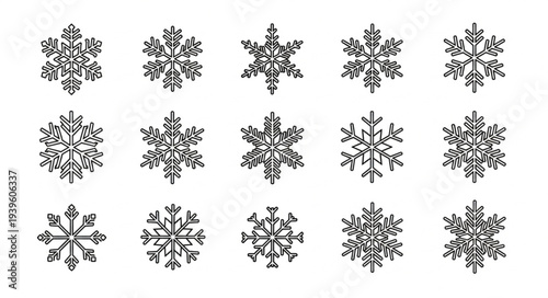 Collection of Various Snowflake Designs and Patterns.