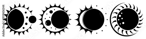 Phases of the moon cycle from new to full in black and white flat design vector illustration