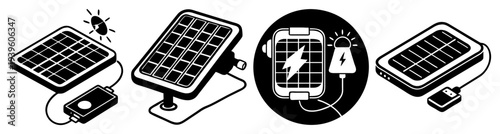 Solar panel phone charging energy saving eco friendly technology flat design vector illustration